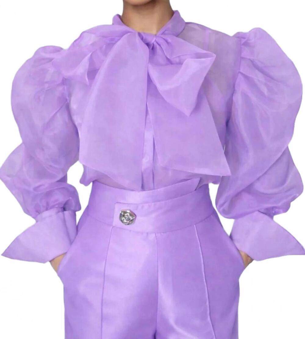 NEW N BY NANCY sheer puff sleeve top in lilac